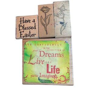 Wooden Rubber Stamp Lot Inspirational Quotes Floral Designs Crafting Fun